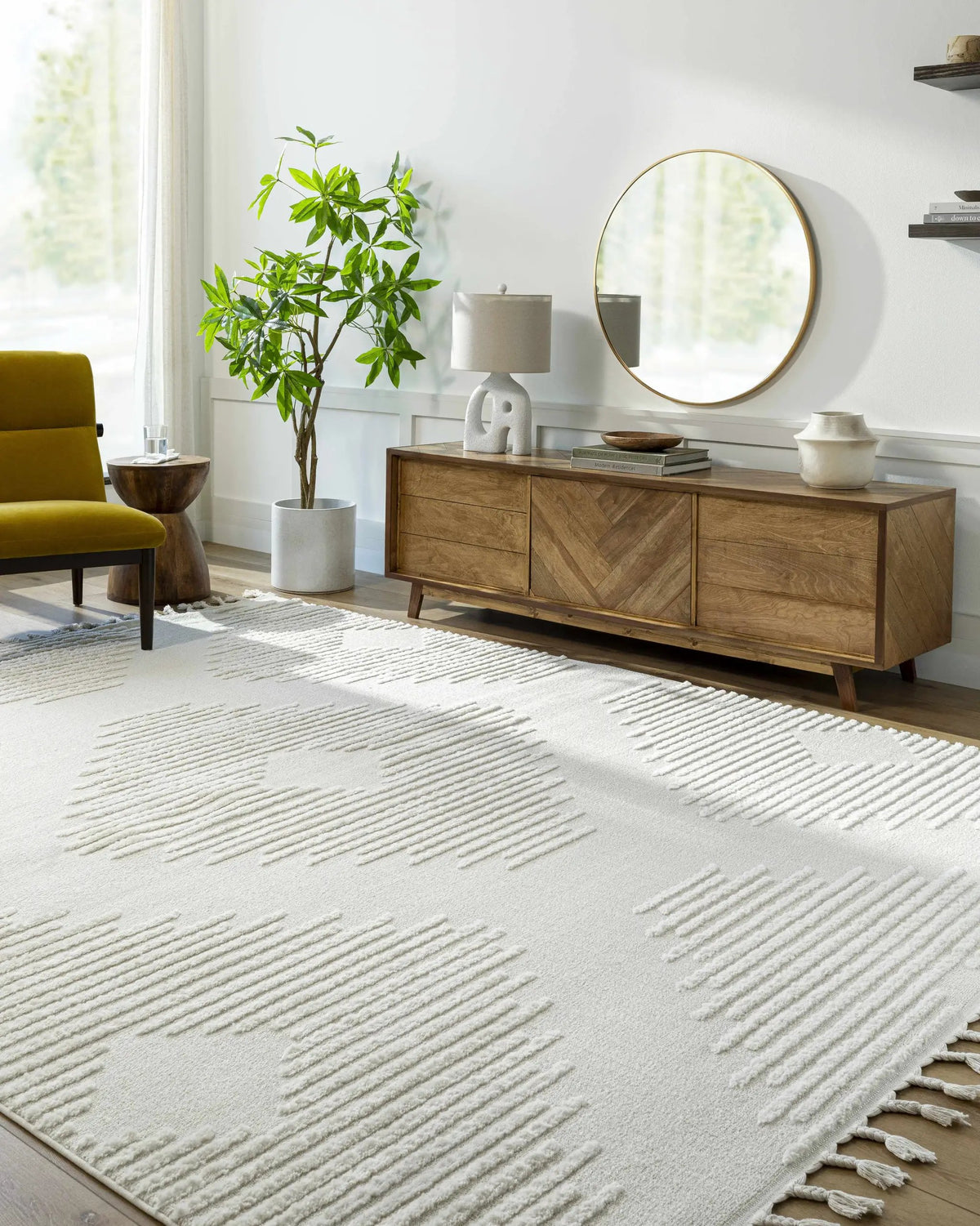 Palimbang Cream 3D Rug, installed in a room 3
