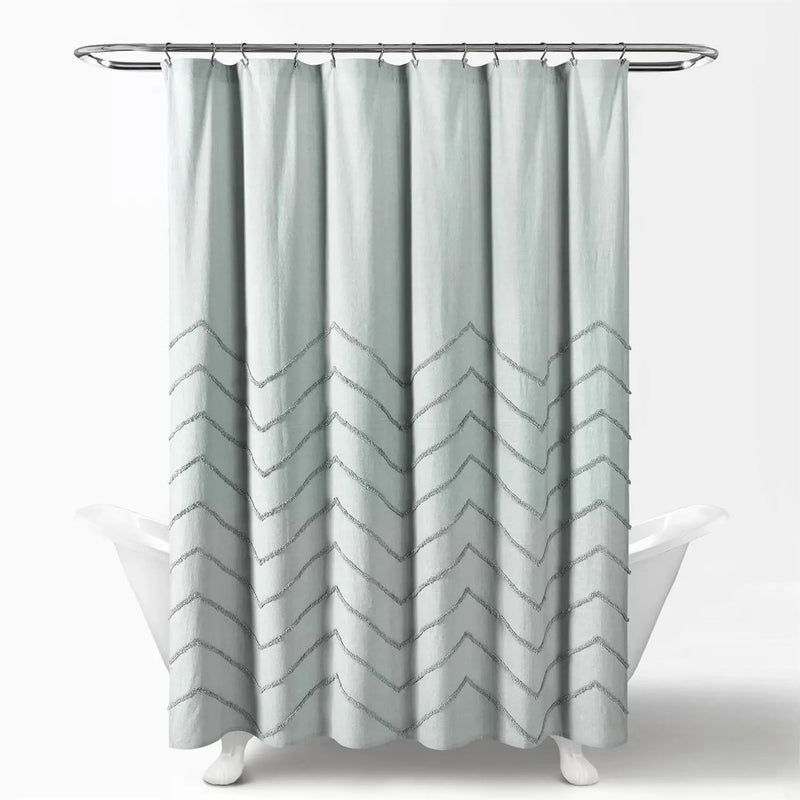 72-inch Pastel Blue Chenille Cotton Shower Curtain with Chevron Pattern by HomePacific