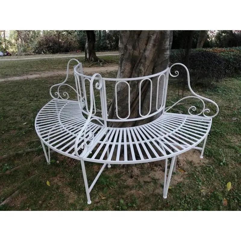 Half-Circle White Metal Outdoor Patio Garden Tree Bench by HomePacific