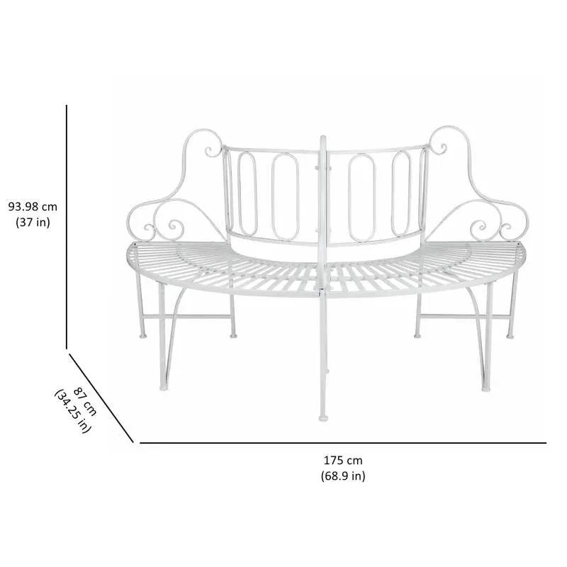 Half-Circle White Metal Outdoor Patio Garden Tree Bench by HomePacific