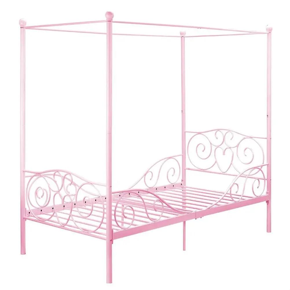 Twin size Sturdy Metal Canopy Bed in Pink by HomePacific