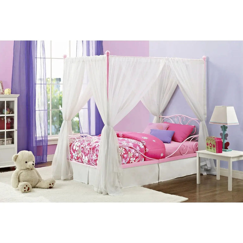 Twin size Sturdy Metal Canopy Bed in Pink by HomePacific