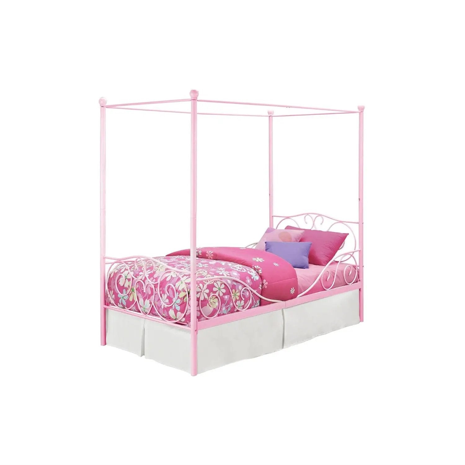 Twin size Sturdy Metal Canopy Bed in Pink by HomePacific