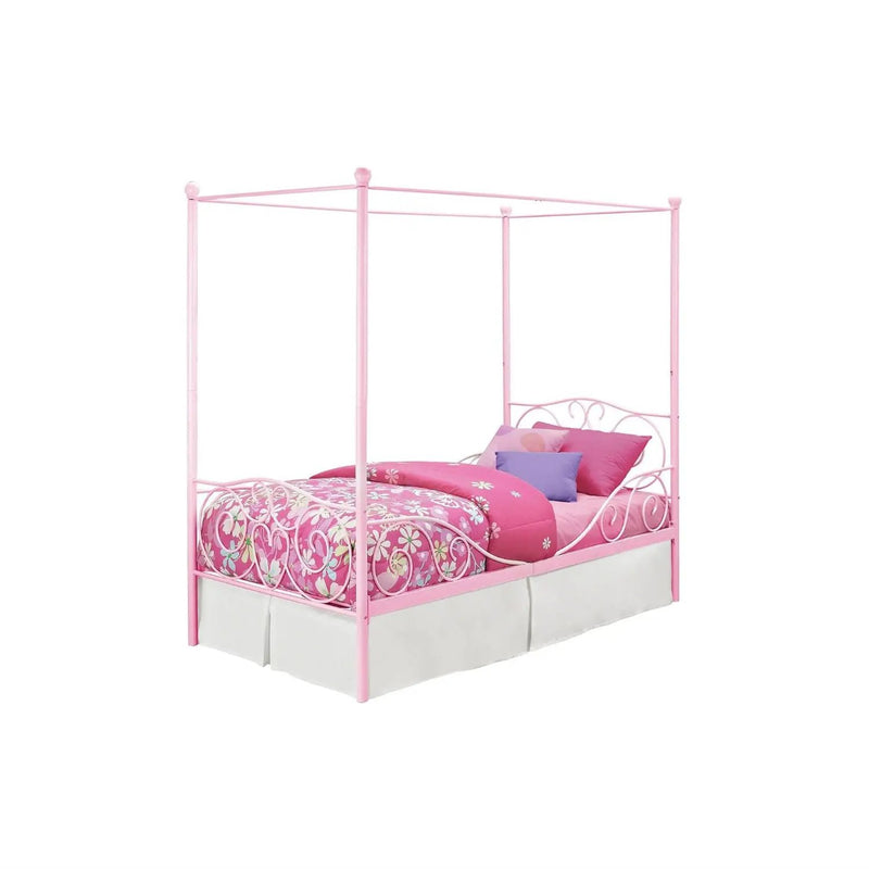 Twin size Sturdy Metal Canopy Bed in Pink by HomePacific