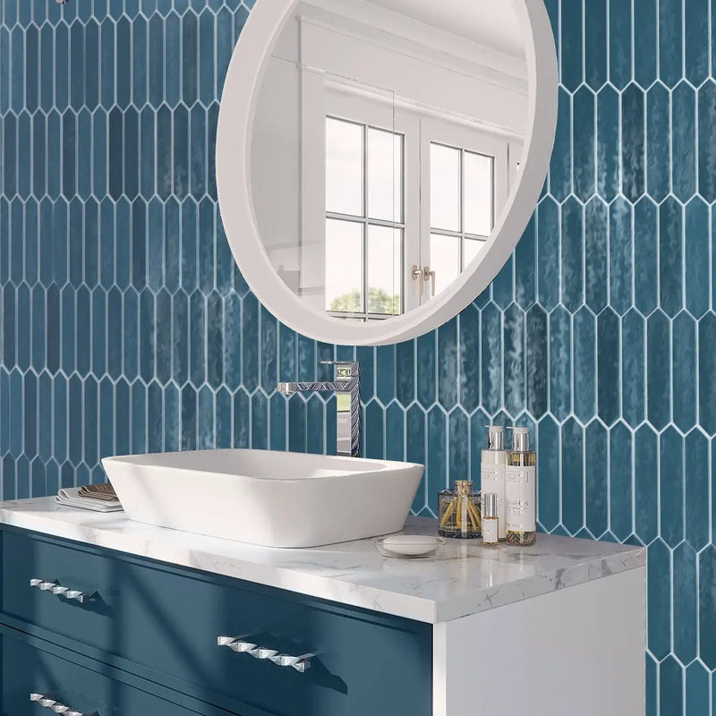Teal Blue 2x10 Glossy Picket Ceramic Tile (23 pack, 2.37 sq ft/case) by Apollo Tile
