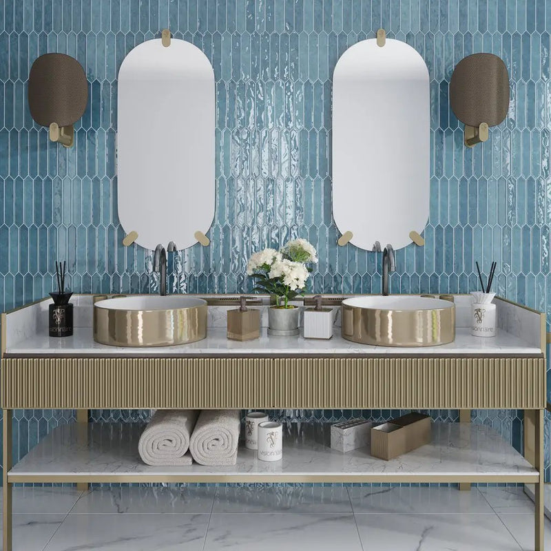 Teal Blue 2x10 Glossy Picket Ceramic Tile (23 pack, 2.37 sq ft/case) by Apollo Tile