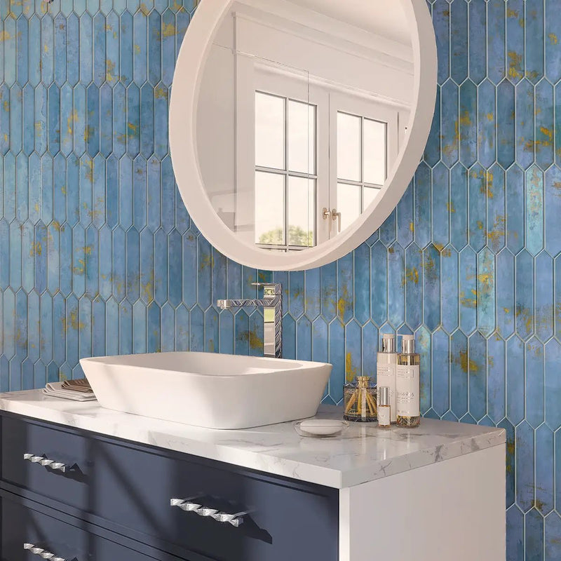 Blue 2x10 Glossy Picket Ceramic Tile (23 pack, 2.37 sq ft/case) by Apollo Tile