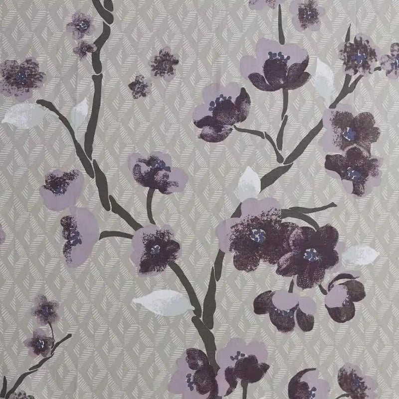 72 x 72 in Cotton Shower Curtain with Purple Grey Beige Floral Blossom Pattern by HomePacific