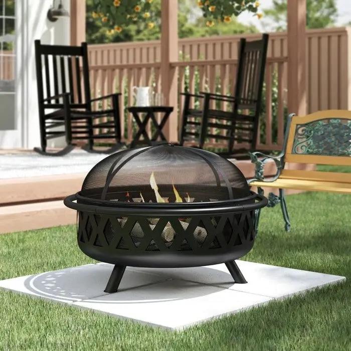 Weather Resistant Steel Wood Burning Fire Pit with Spark Screen by HomePacific