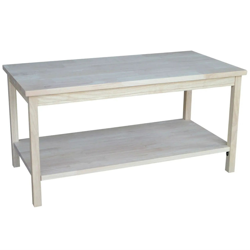 Unfinished Solid Wood Rectangular Coffee Table with Bottom Shelf by HomePacific