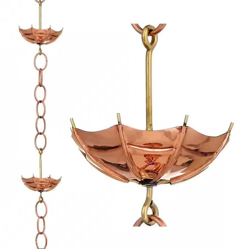 8.5 ft. Copper Umbrella Rain Chain Gutter Downspout with Brass Accessories by HomePacific