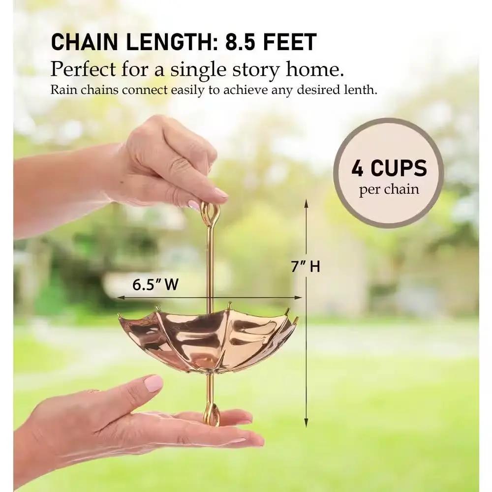 8.5 ft. Copper Umbrella Rain Chain Gutter Downspout with Brass Accessories by HomePacific