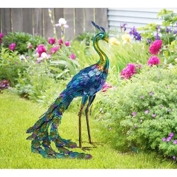 Outdoor Garden Metal Blue/Green Peacock Statue by HomePacific