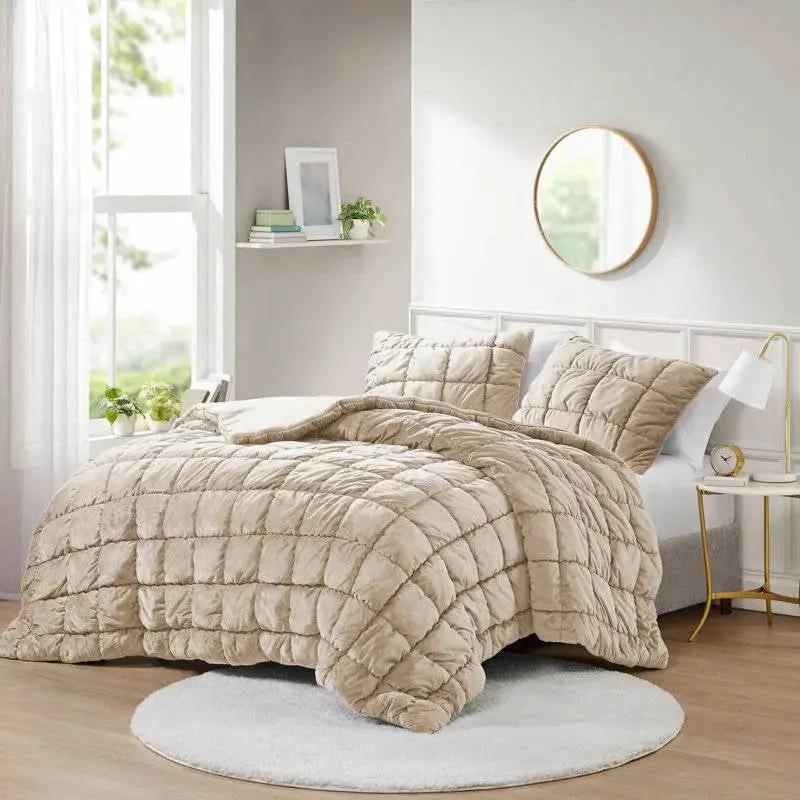 Twin Size Beige Velvety Soft Down Alternative Comforter Set by HomePacific