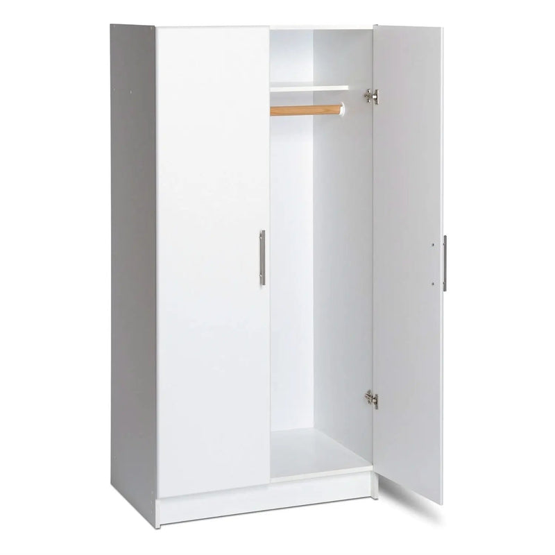 White 2-Door Wardrobe Cabinet with Hanging Rail and Storage Shelf by HomePacific