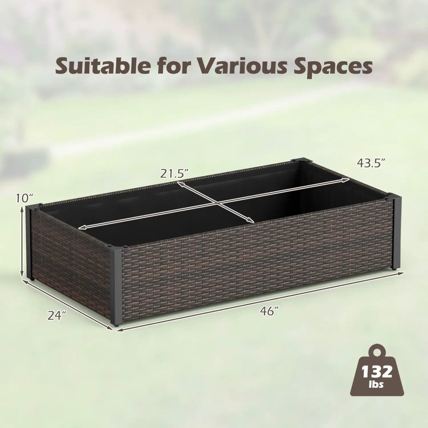 Elevated Raised Garden Bed with PE Rattan - 46" x 24" by DirectDeals