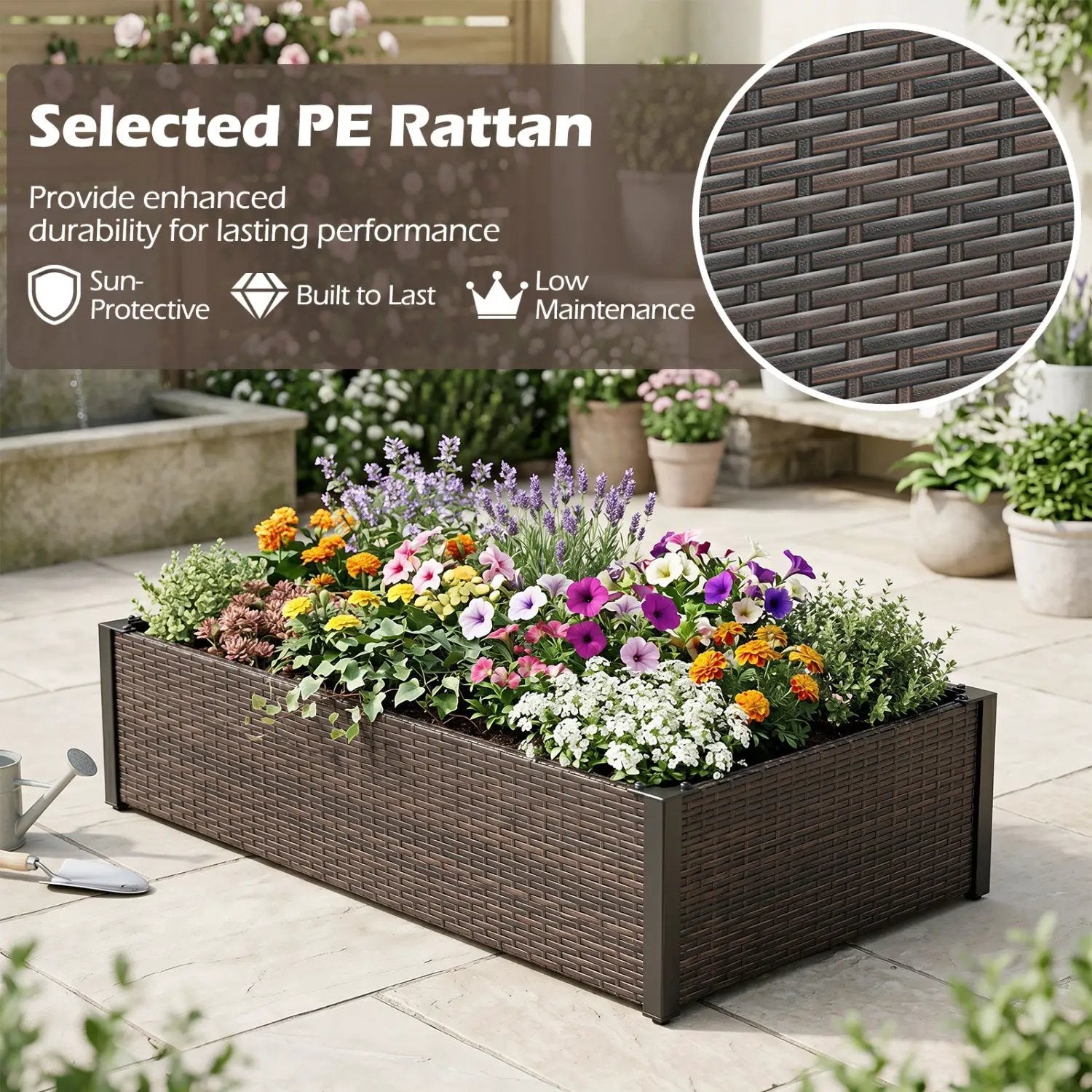 Elevated Raised Garden Bed with PE Rattan - 46" x 24" by DirectDeals