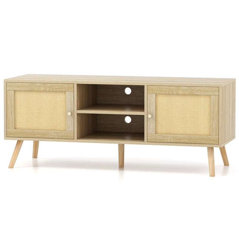 PE Rattan Media Console Table with 2 Cabinets and Open Shelves by DirectDeals