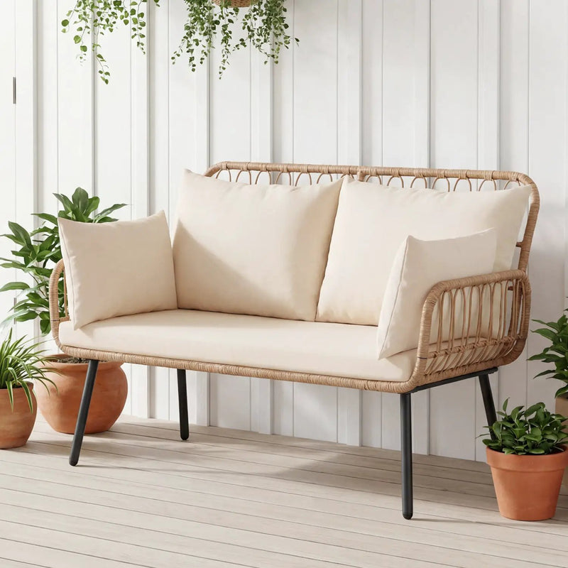 Outdoor Loveseat 2-Seater Wicker Sofa with Cushions - Beige by DirectDeals
