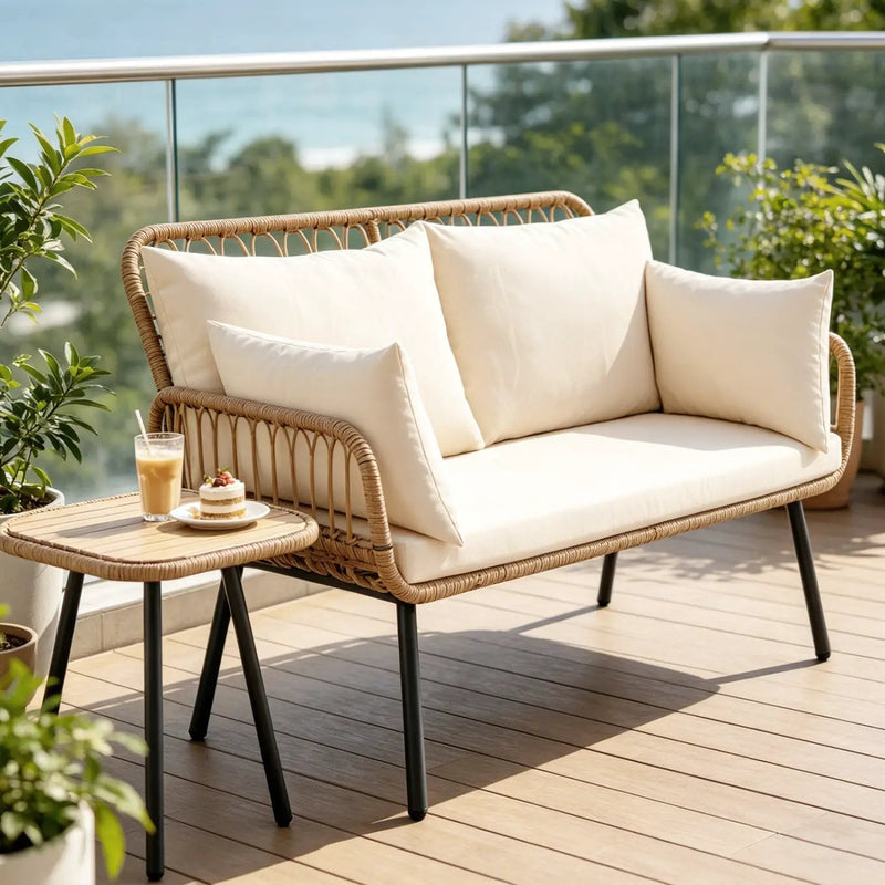 Outdoor Loveseat 2-Seater Wicker Sofa with Cushions - Beige by DirectDeals