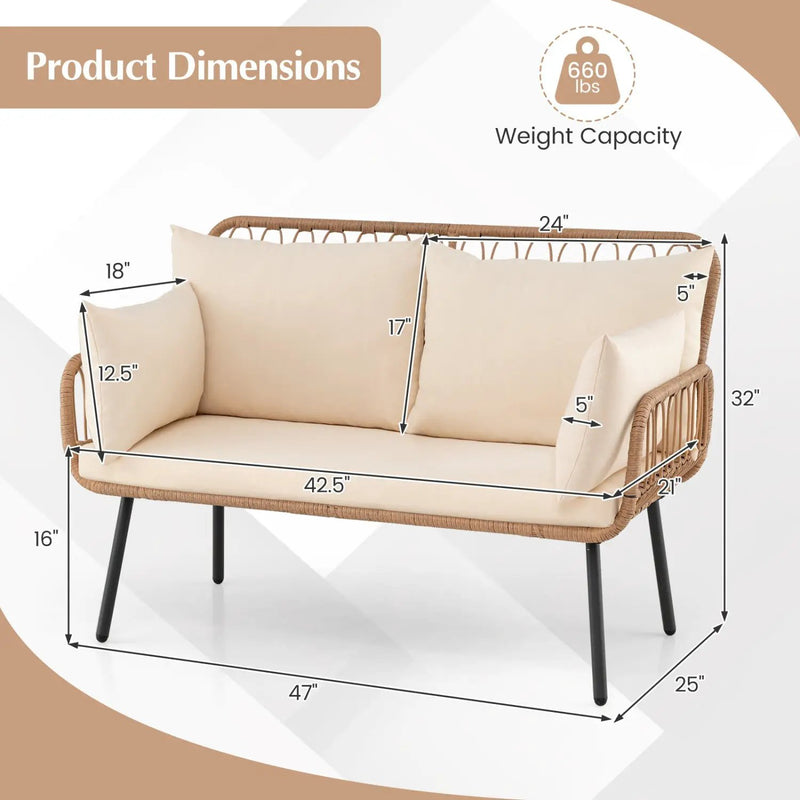Outdoor Loveseat 2-Seater Wicker Sofa with Cushions - Beige by DirectDeals