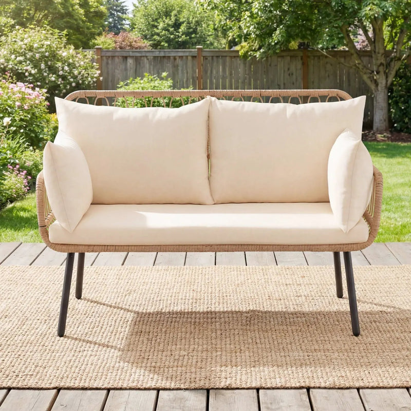 Outdoor Loveseat 2-Seater Wicker Sofa with Cushions - Beige by DirectDeals