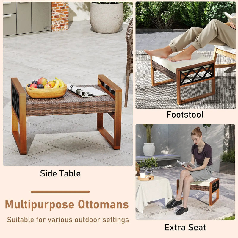 PE Rattan Wicker Ottomans Set of 2 with Removable Cushions-Beige by DirectDeals