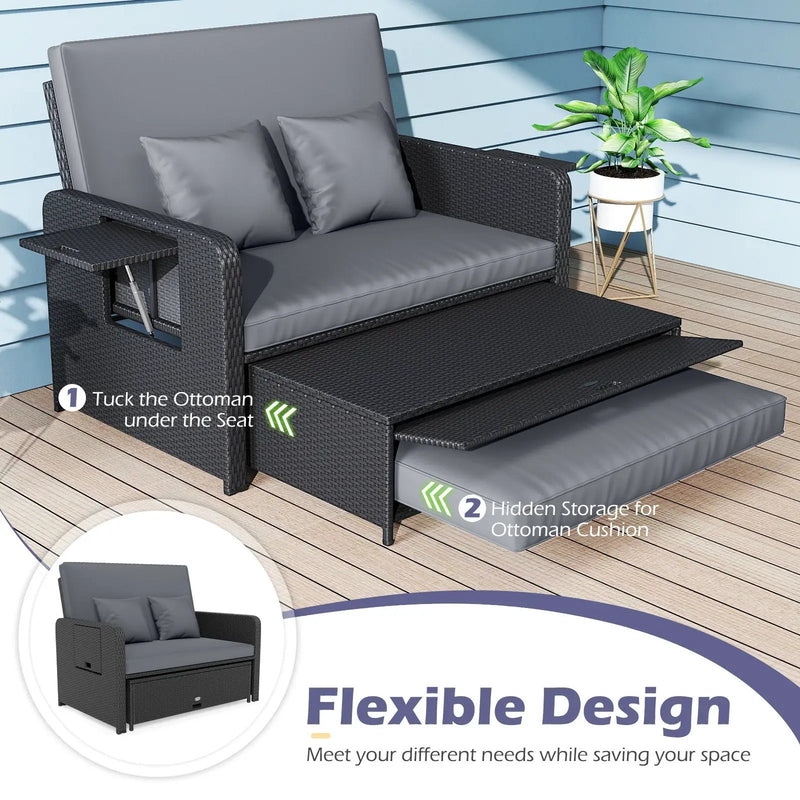 PE Wicker Outdoor Daybed with 4-Level Adjustable Backrest and Storage Ottoman by DirectDeals