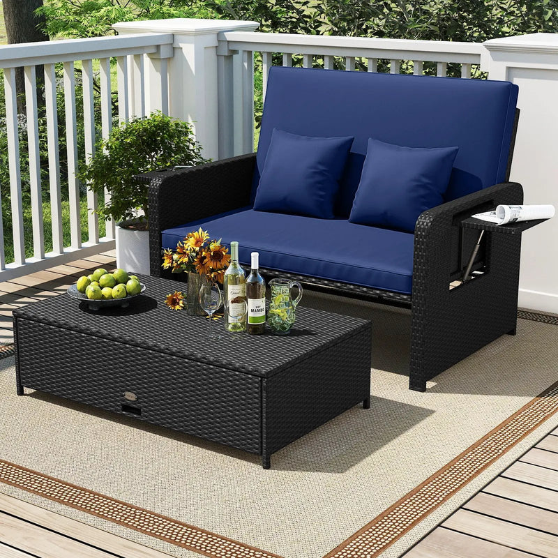 PE Wicker Outdoor Daybed with 4-Level Adjustable Backrest and Storage Ottoman by DirectDeals