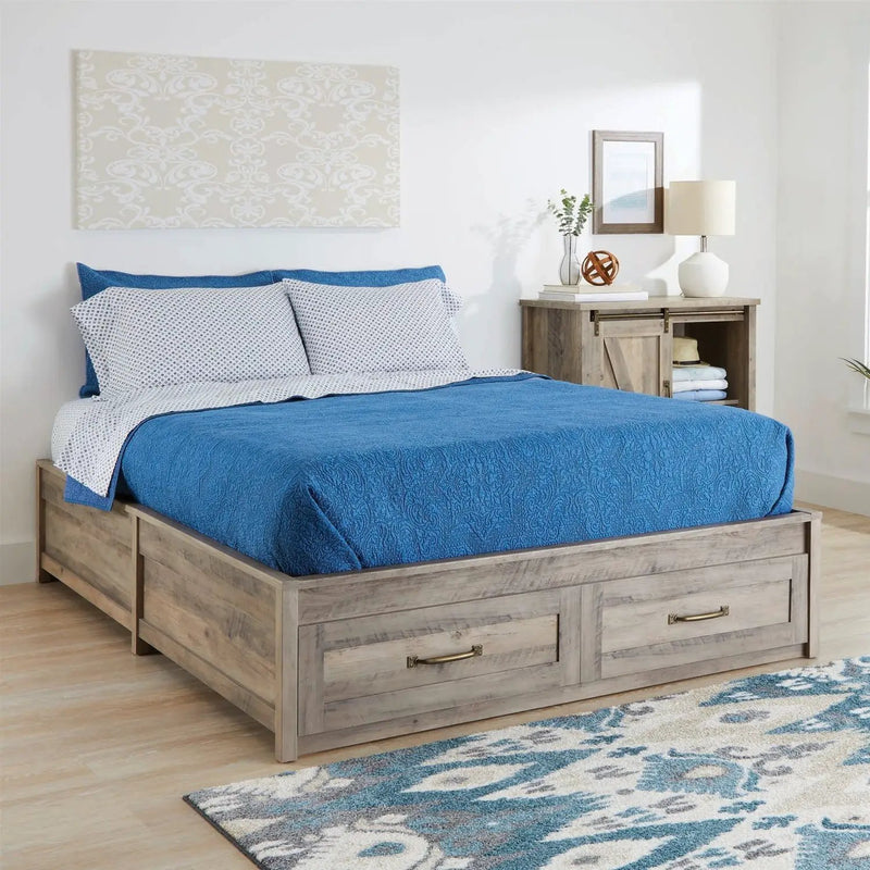FarmHome Platform Bed Frame with Storage Drawers - Queen Size by HomePacific