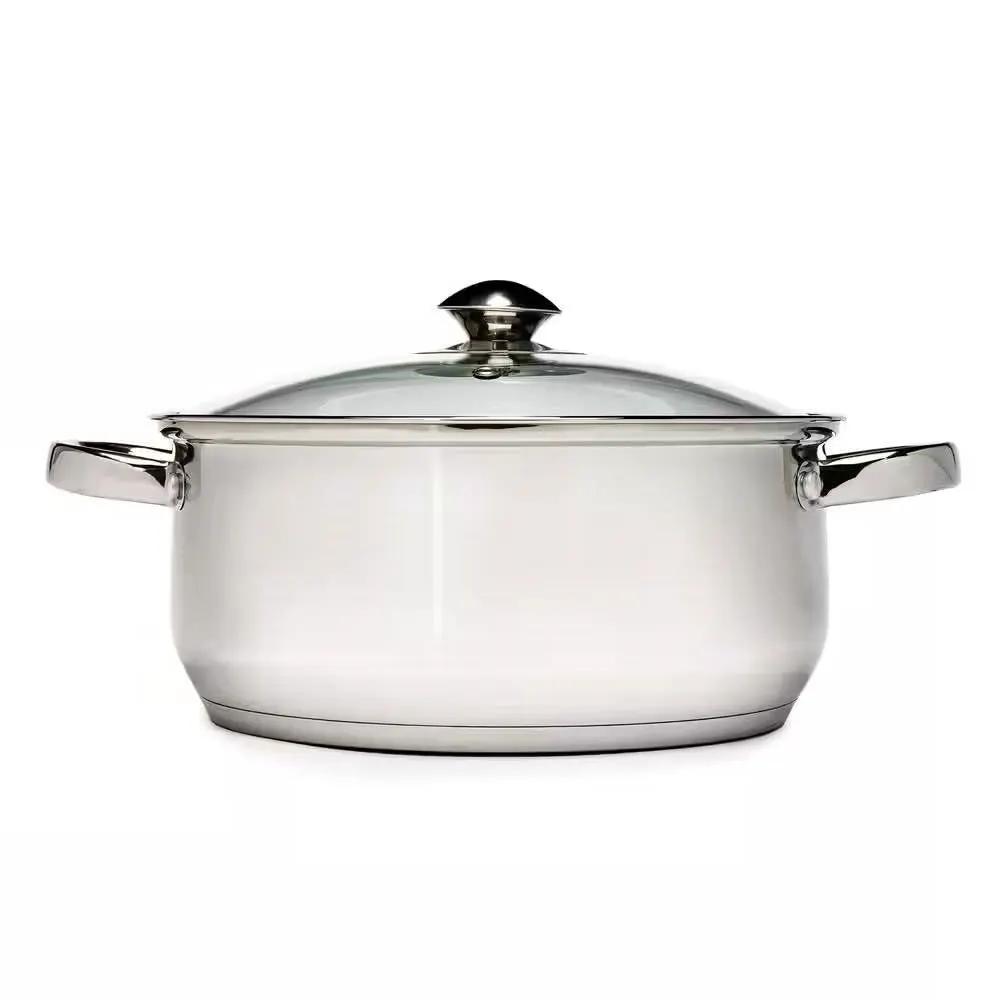 Round 5-Quart Stainless Steel Dutch Oven with Glass Lid by HomePacific