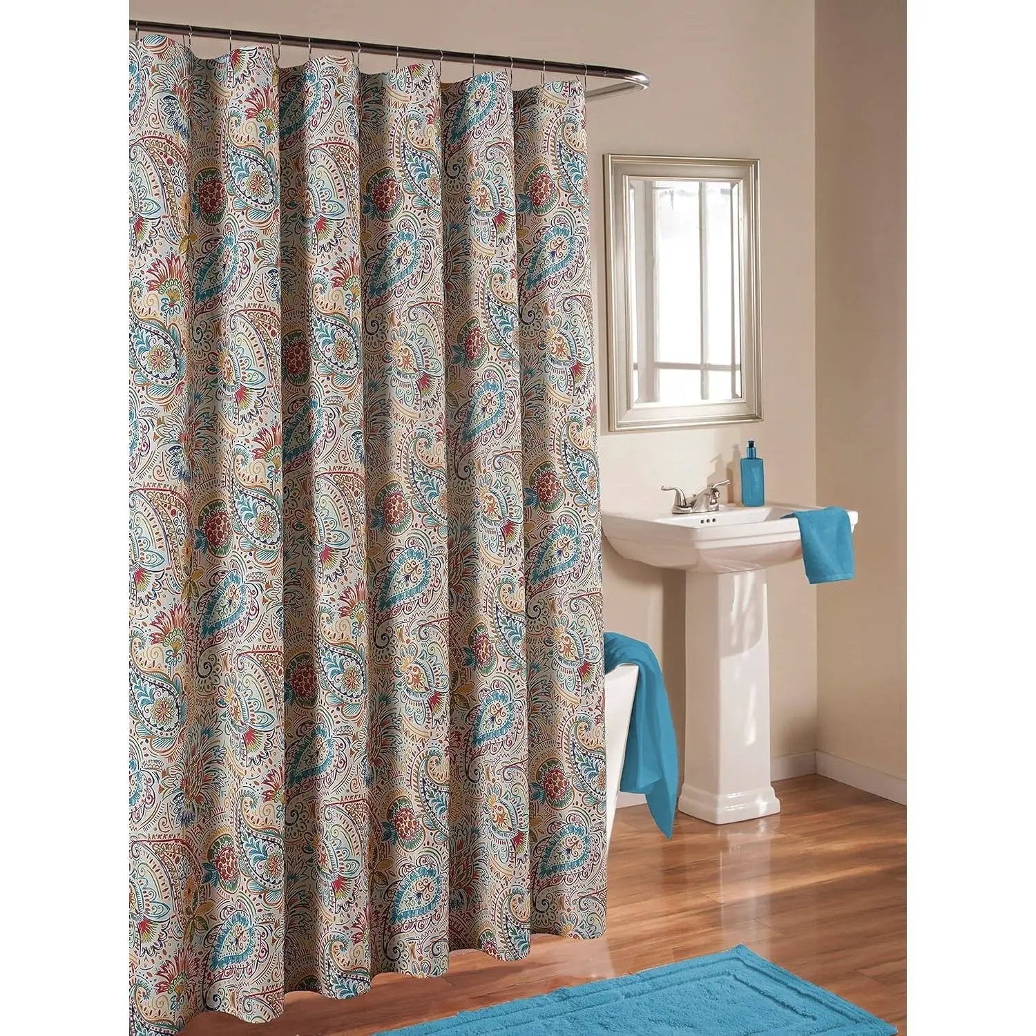 72-in. Paisley Polyester Fabric Shower Curtain in Vibrant Teal Red Yellow White by HomePacific
