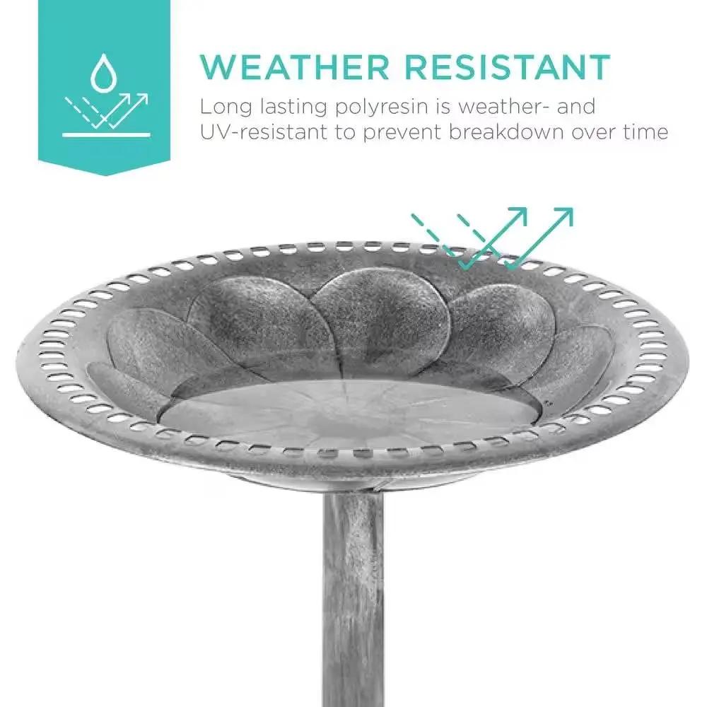 Outdoor Weather Resistant Polyresin Bird Bath in Rustic Aged Silver Finish by HomePacific