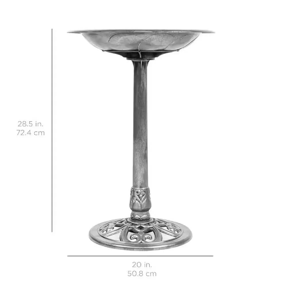 Outdoor Weather Resistant Polyresin Bird Bath in Rustic Aged Silver Finish by HomePacific