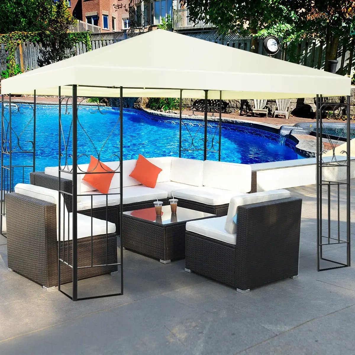 10 x 10 Ft Outdoor Steel Frame Gazebo Shelter with Waterproof Polyester Canopy by HomePacific