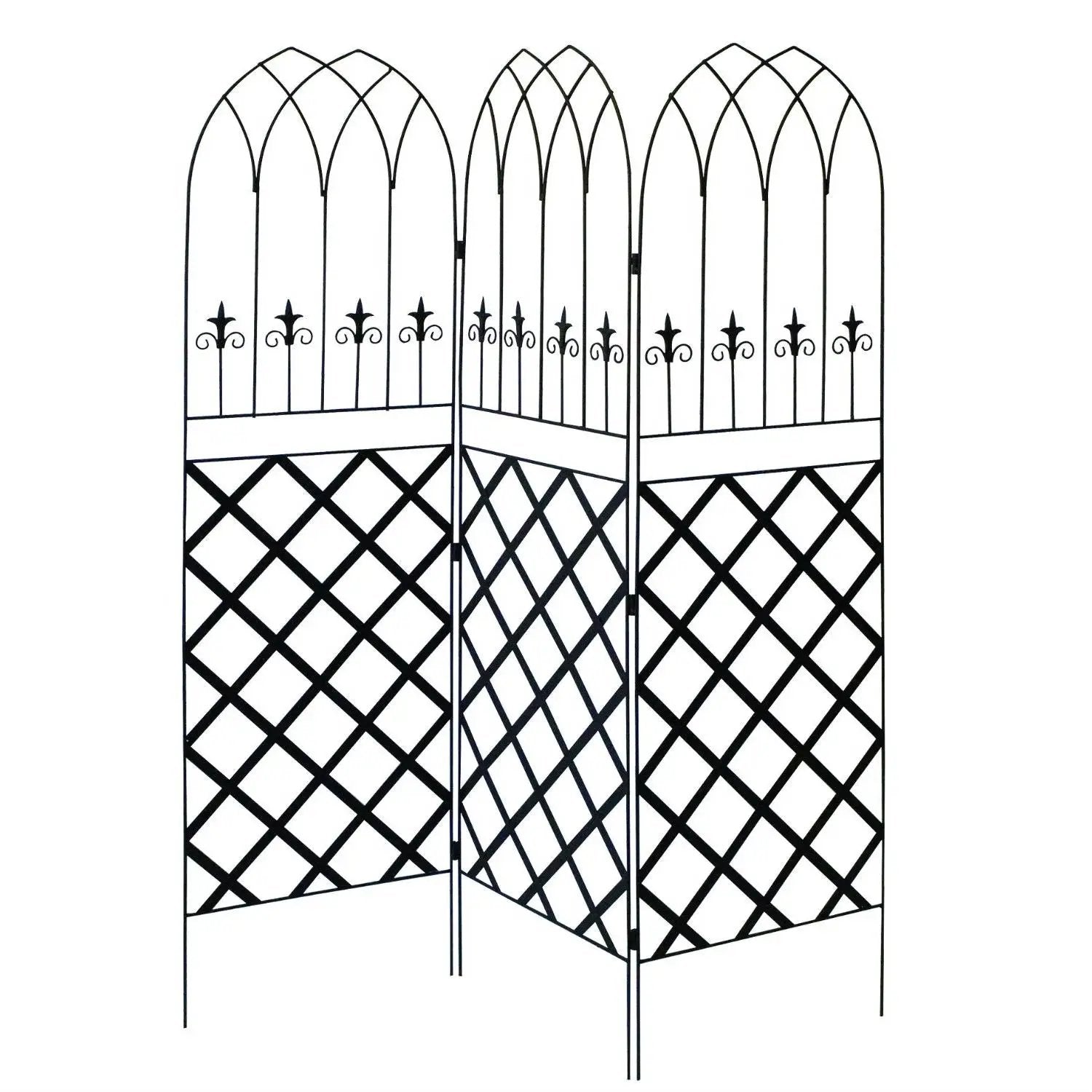 6-Ft High 3-Panel Black Metal Lattice Screen Garden Trellis by HomePacific