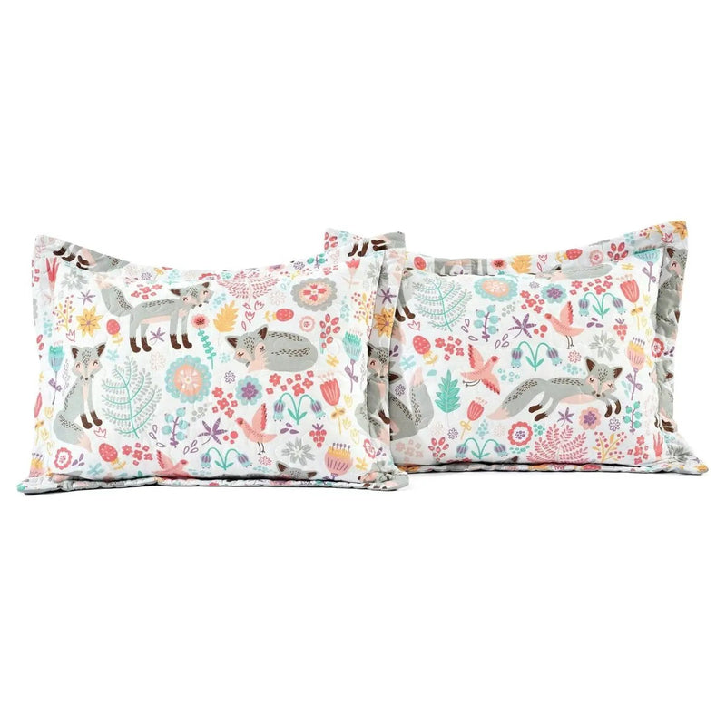 Pink Teal Orange Grey 6 Piece Floral Foxes Daybed Cover Bedding Set by HomePacific