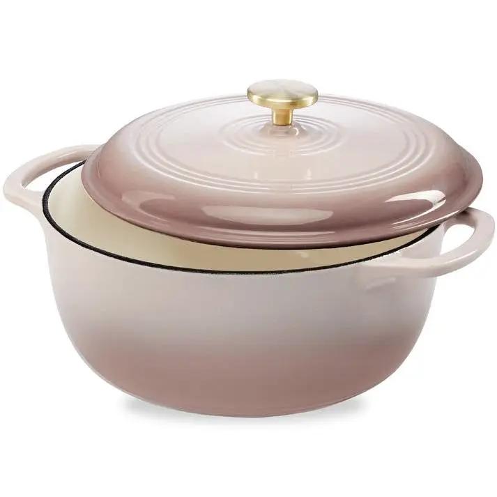 6 Quart Large Pink Beige Off-White Enamel Cast-Iron Dutch Oven Kitchen Cookware by HomePacific