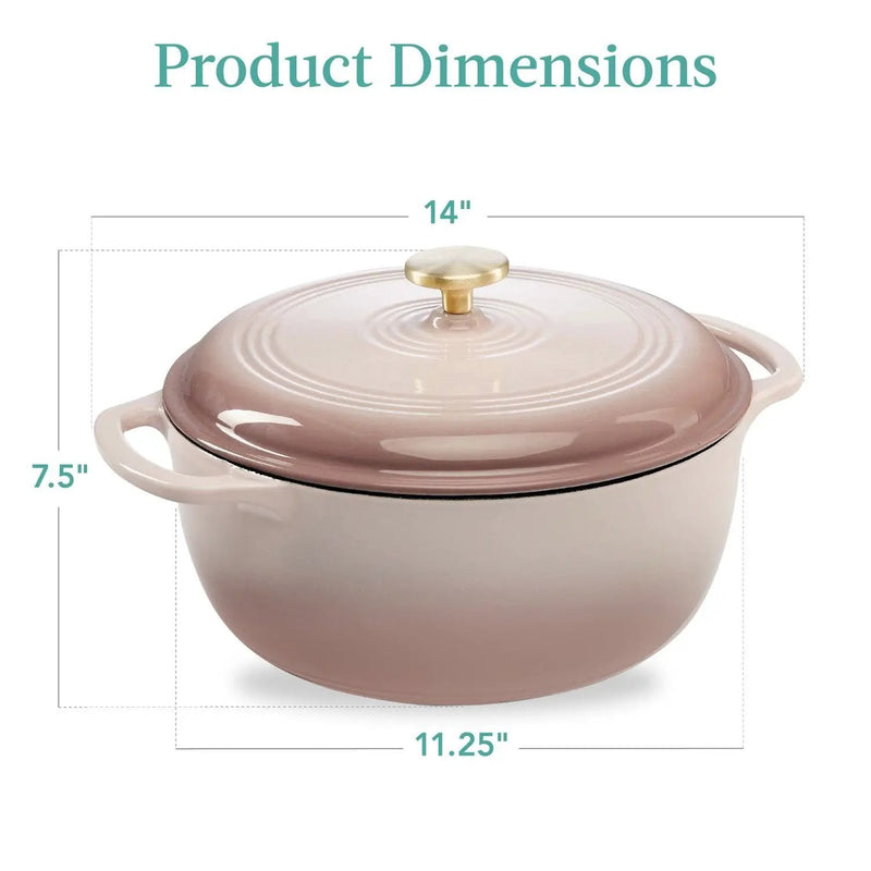 6 Quart Large Pink Beige Off-White Enamel Cast-Iron Dutch Oven Kitchen Cookware by HomePacific
