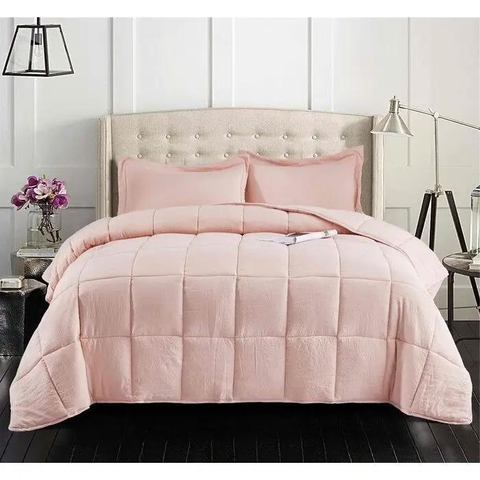 King Size Pink 3 Piece Microfiber Reversible Comforter Set by HomePacific