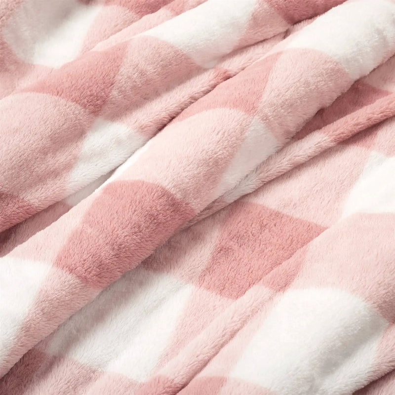 Twin Size Plaid Soft Faux Fur Comforter Set in Pink Blush by HomePacific