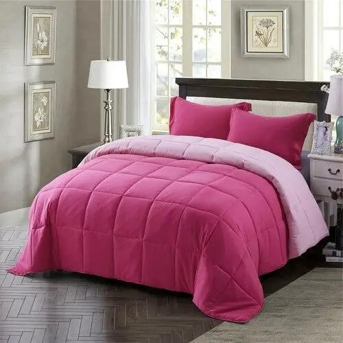 Twin/Twin XL Traditional Microfiber Reversible 3 Piece Comforter Set in Pink by HomePacific
