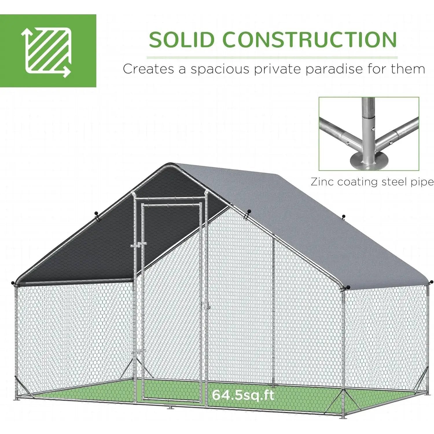 9.8 Ft x 6.6 Ft. Outdoor Yard Metal Walk-in Chicken Coop with Waterproof Cover by HomePacific