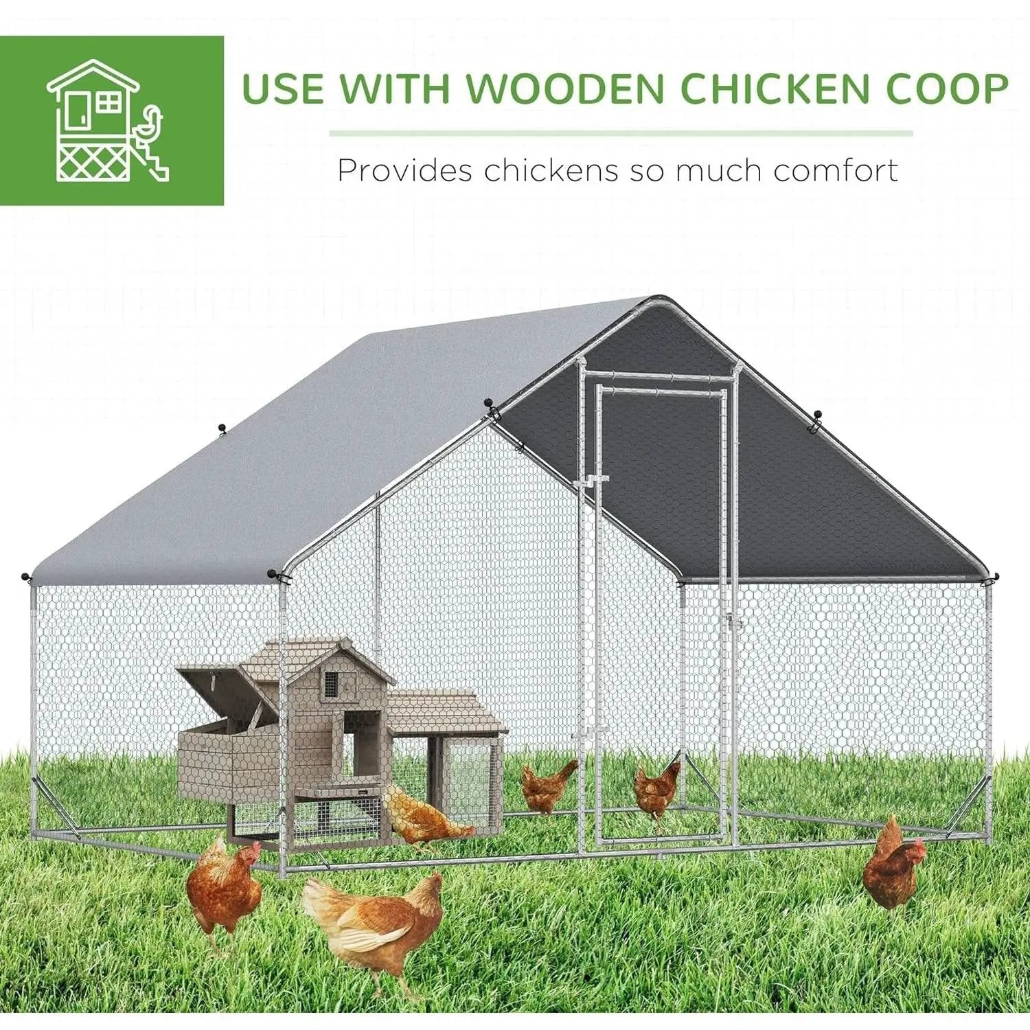 9.8 Ft x 6.6 Ft. Outdoor Yard Metal Walk-in Chicken Coop with Waterproof Cover by HomePacific
