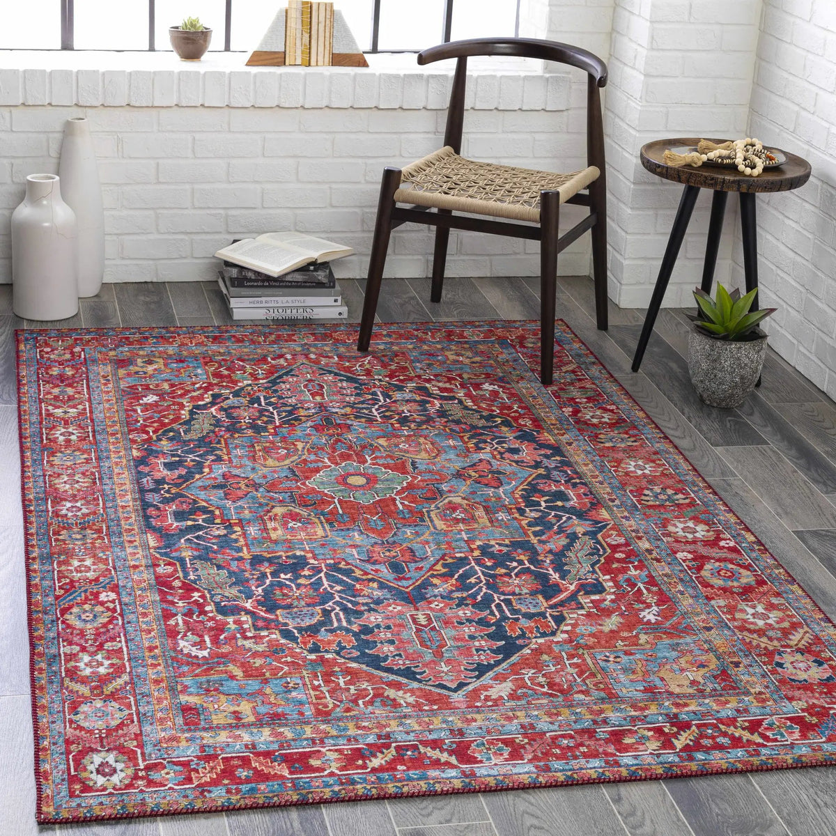 Pauline Red Medallion Performance Rug, installed in a room 3