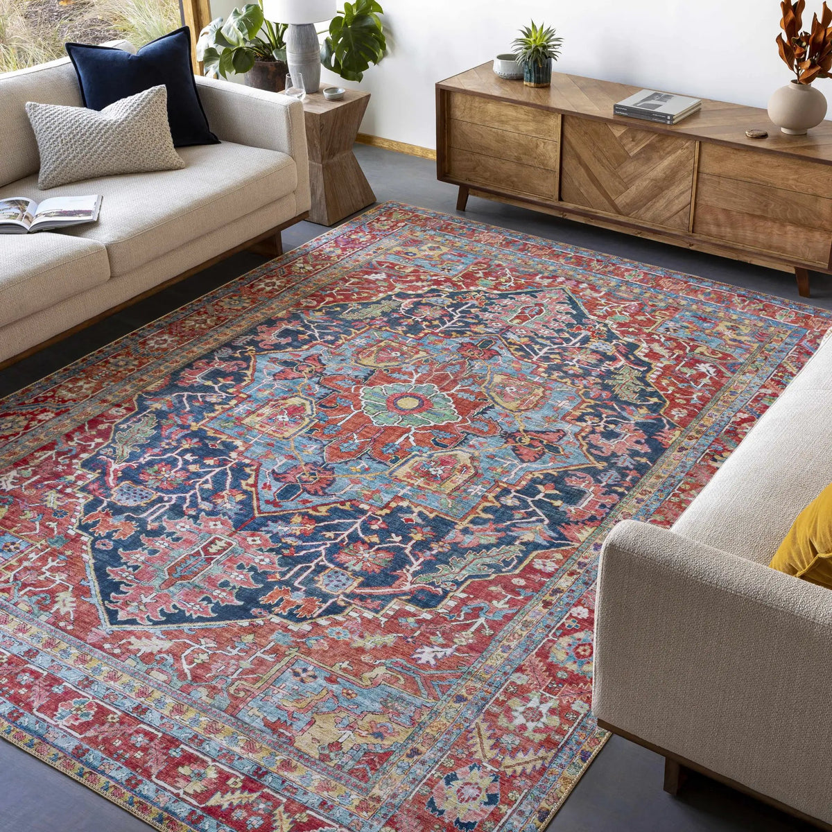 Pauline Red Medallion Performance Rug, installed in a room 5