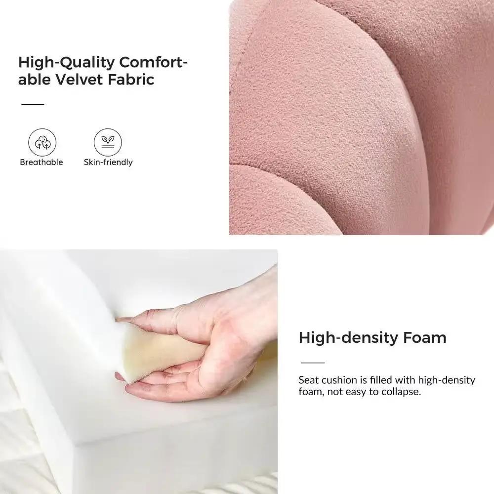 Pink Velvet Upholstered Wingback Accent Side Chair with Gold Metal Legs by HomePacific