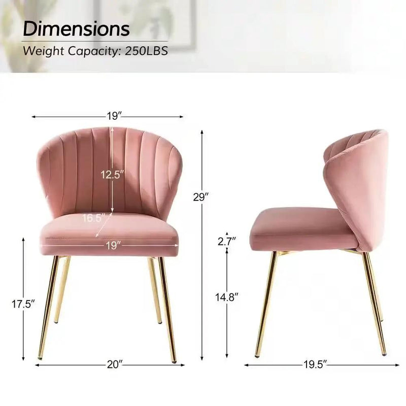 Pink Velvet Upholstered Wingback Accent Side Chair with Gold Metal Legs by HomePacific