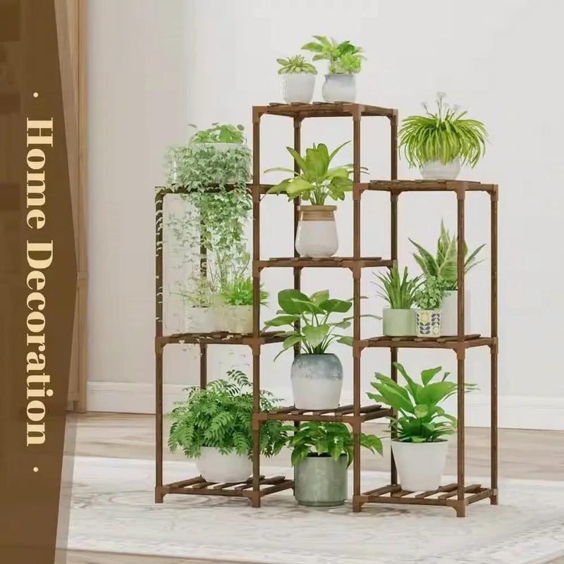Natural Wood Bookcase Plant Stand Shelving Rack - Holds up to 9 Planters by HomePacific
