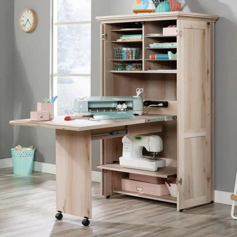 Drop Leaf Computer Desk Craft Table Armoire in Maple Wood Finish - Made in USA by HomePacific
